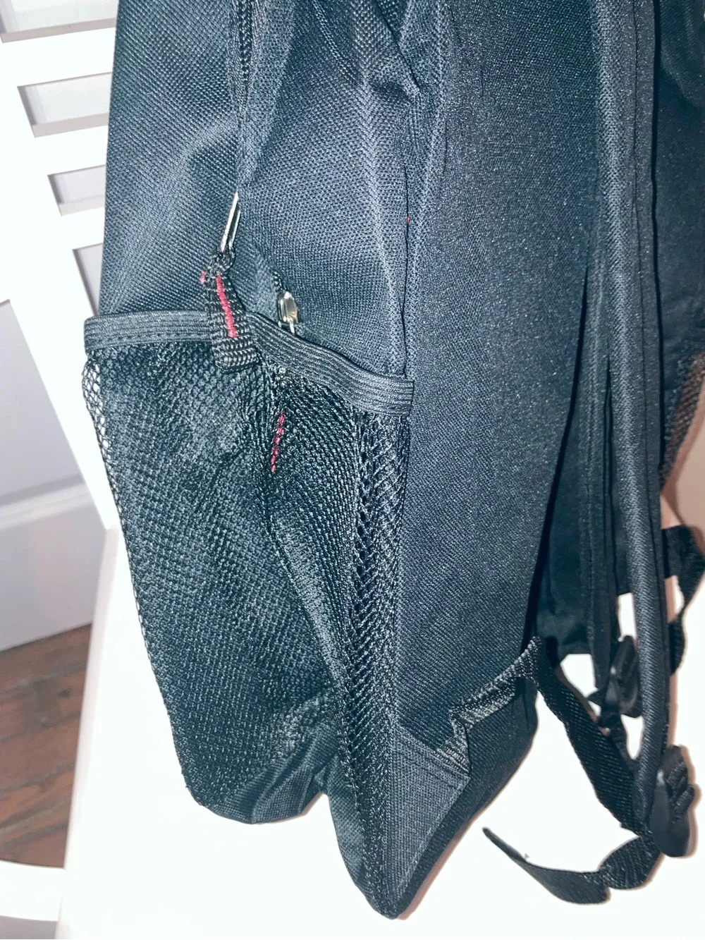 Black Backpack with Reflective Stripe & Red Accent